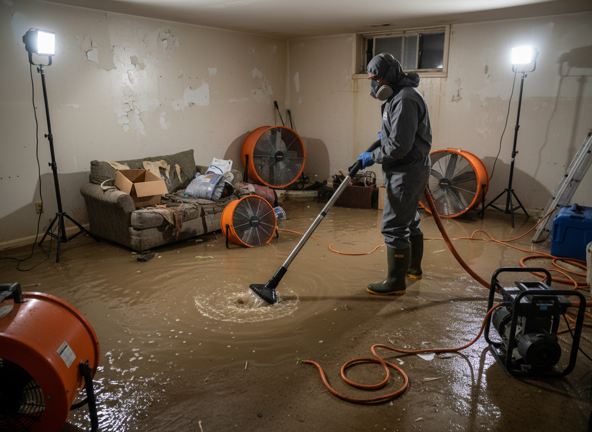 Basement flood cleanup in San Ysidro